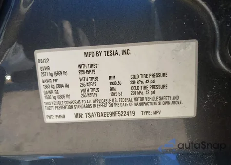 2022 Tesla Model Y Long Range Dual Motor All-Wheel Drive from USA, damaged, VIN 7SAYGAEE9NF522419